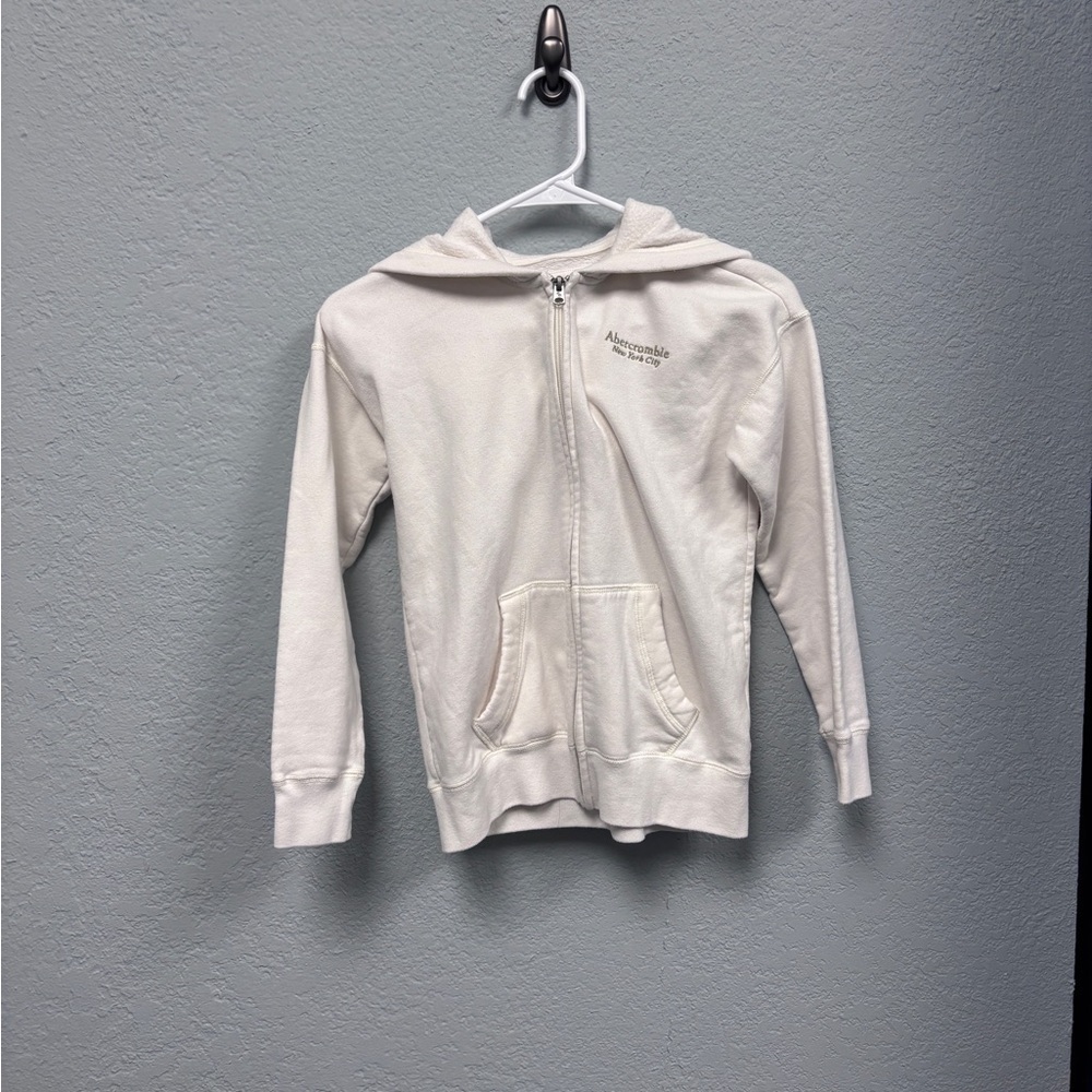 Abercrombie Kids 9-10yo Soft White/Cream Full Zip Hoodie, EUC - Picture 5 of 13